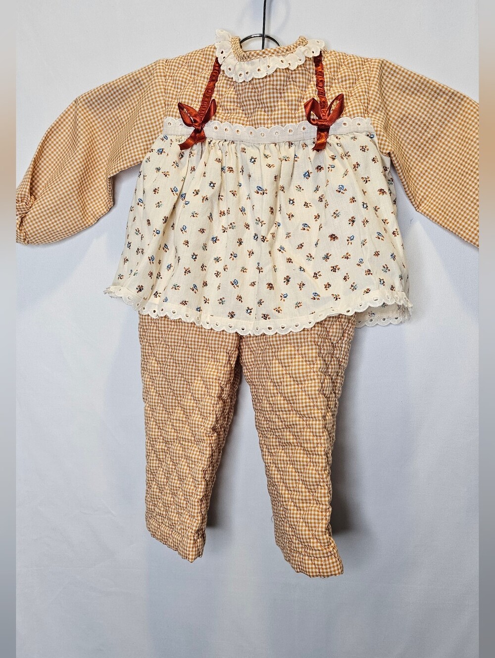 Vintage Toddler Gingham And Floral Print 2 Piece Set